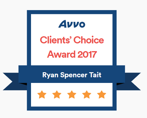 Avvo Clients’ Choice Award 2017 badge — Ryan Tait