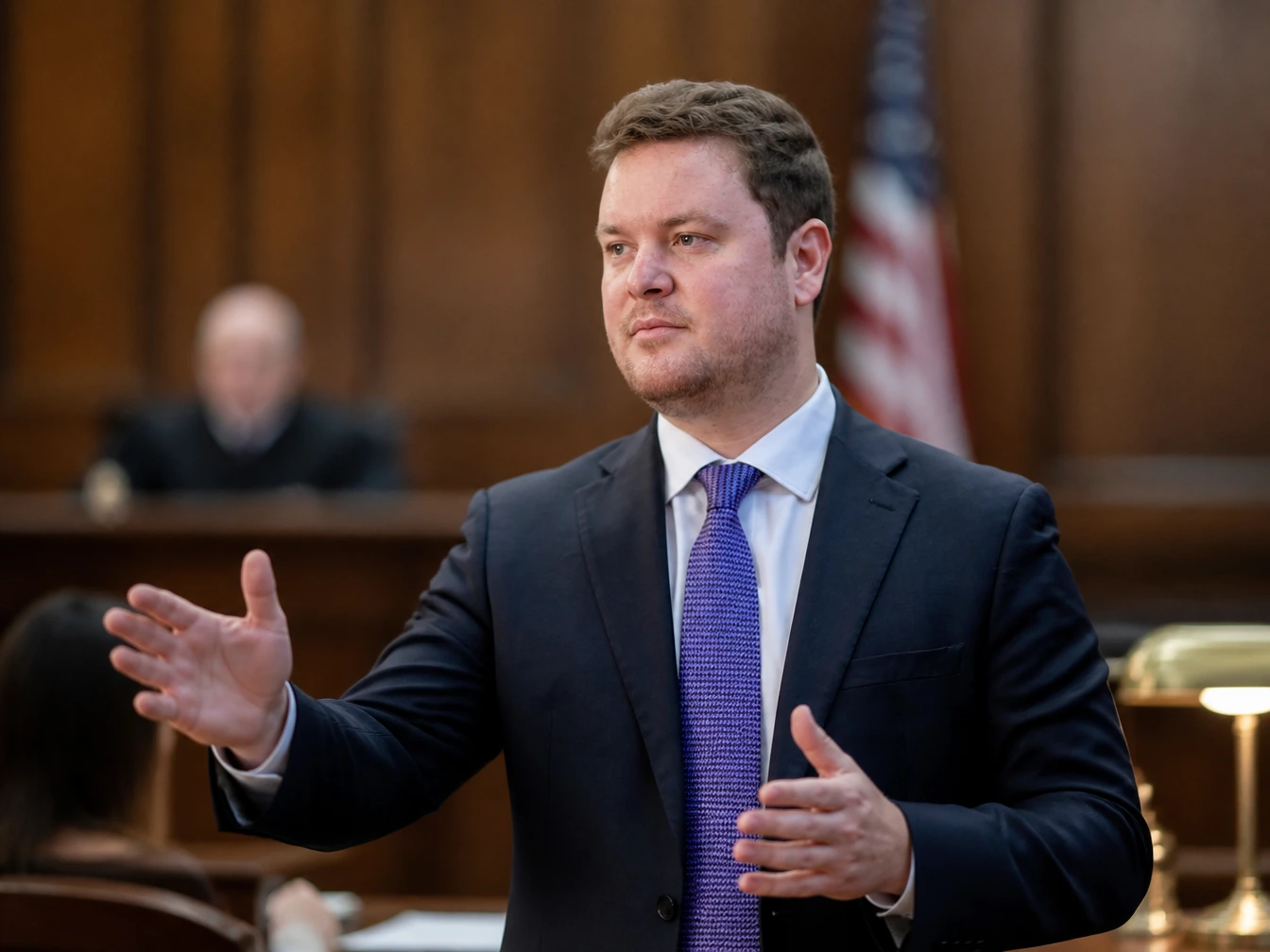 Nova Law Group attorney addressing the courtroom during a hearing
