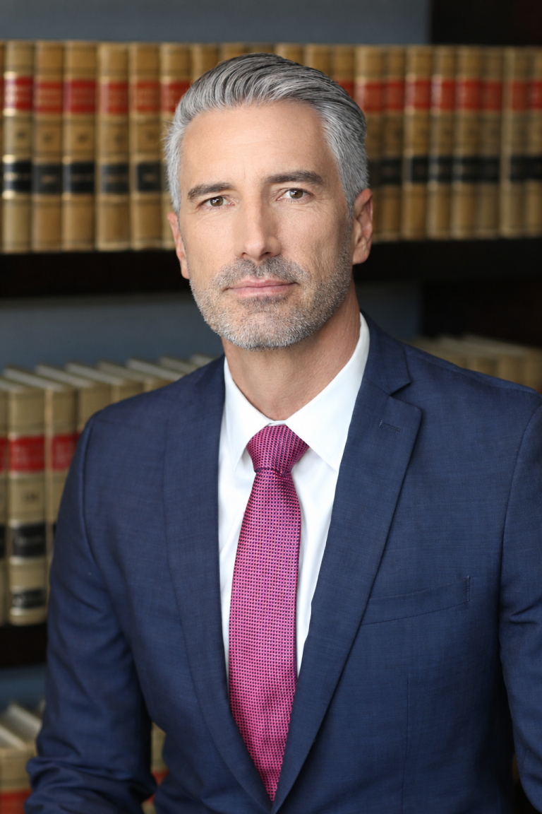 Portrait of a Nova Law Group attorney in front of a wall of law books