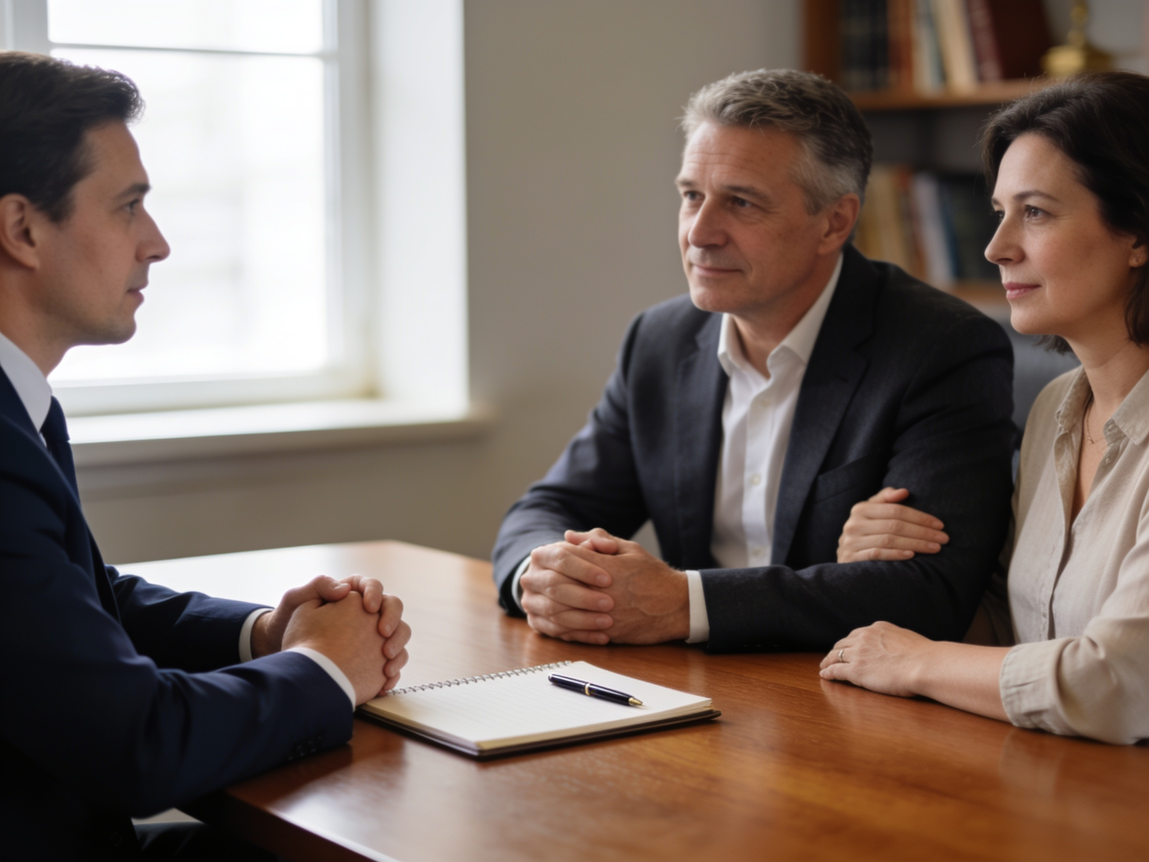 Attorney meeting with a couple in a law office