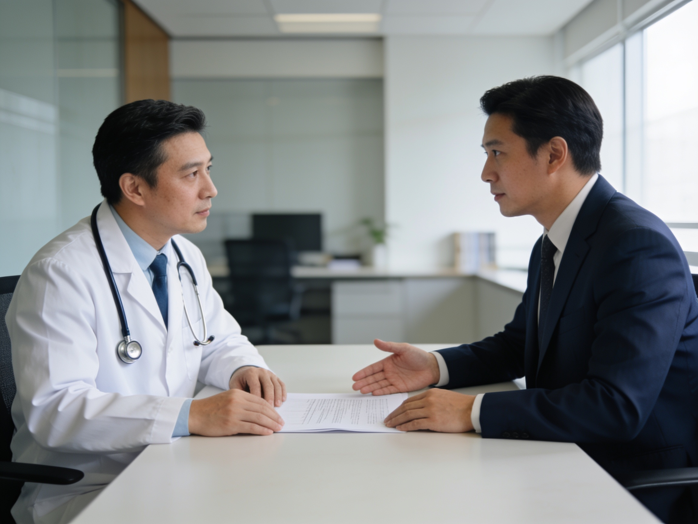 Doctor consulting with an attorney about a professional license matter